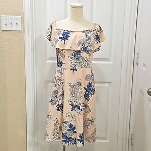 Banana Republic Blue and Pink Floral Off Shoulder Dress Size 6